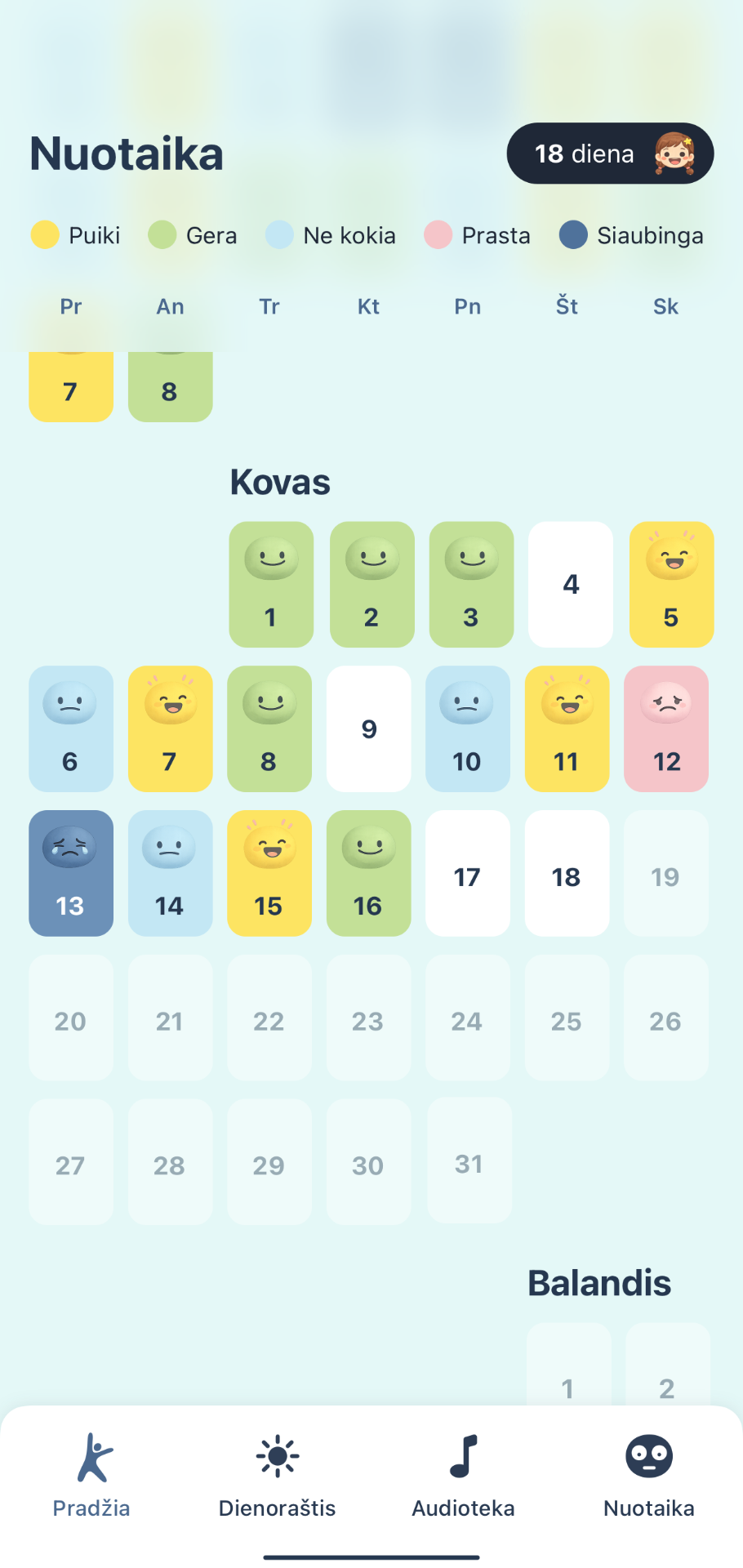 KIDUP nuotaikos kalendorius