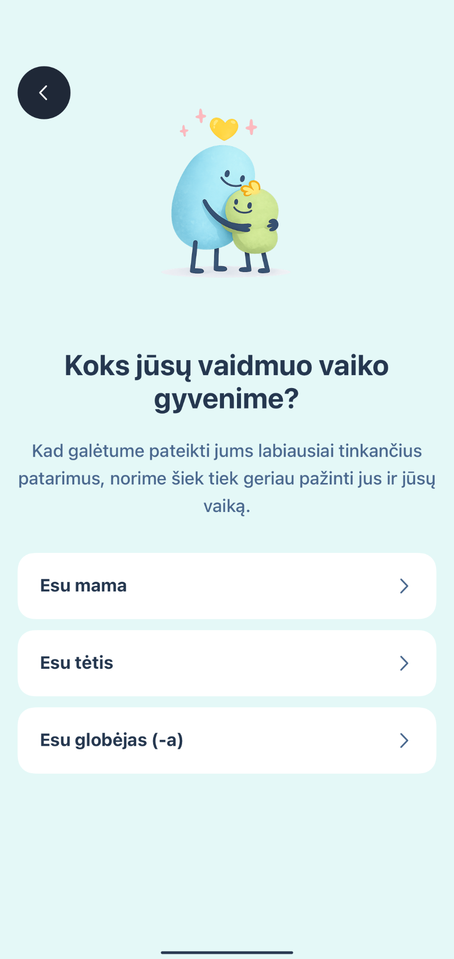 KIDUP onboarding — vaidmuo