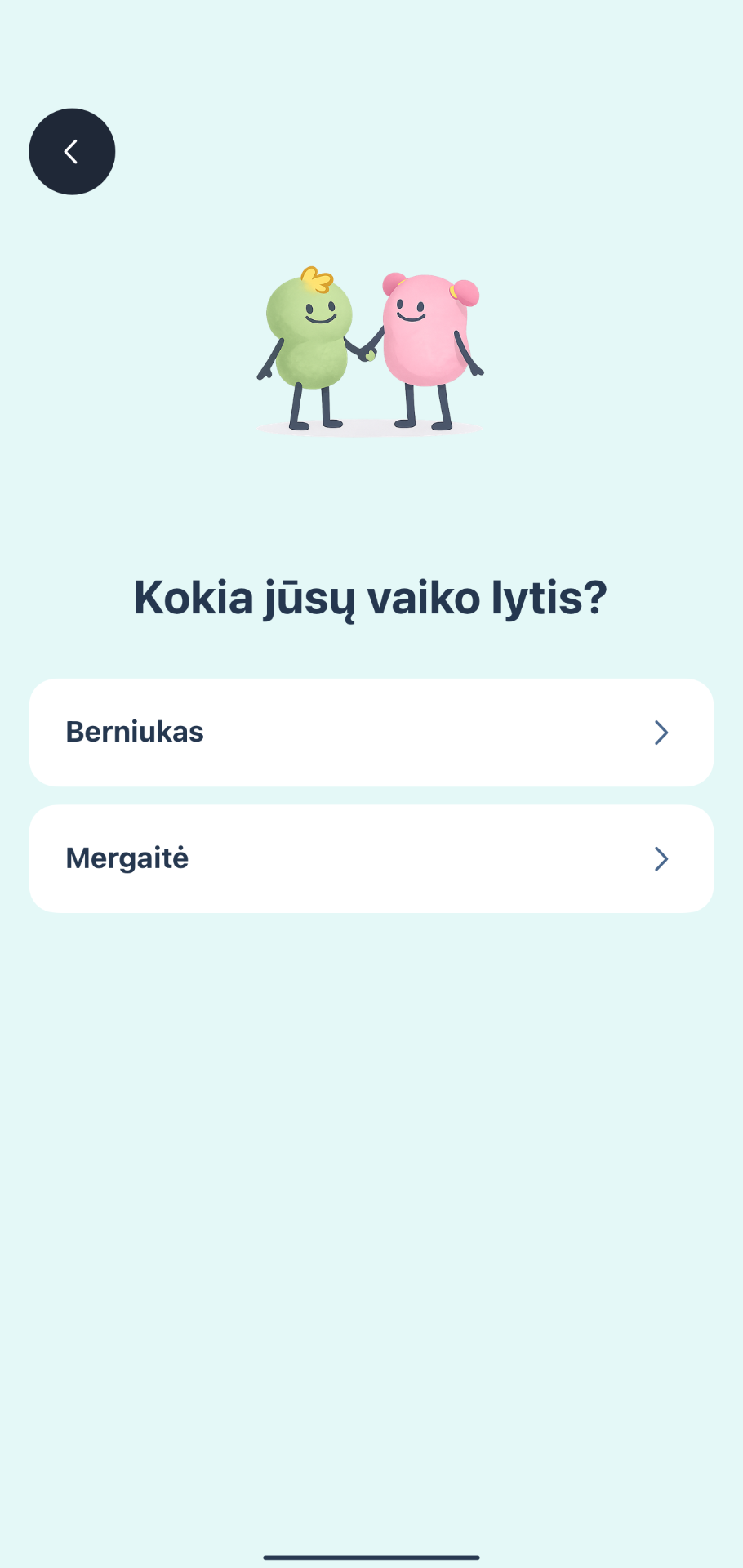 KIDUP onboarding — vaiko lytis